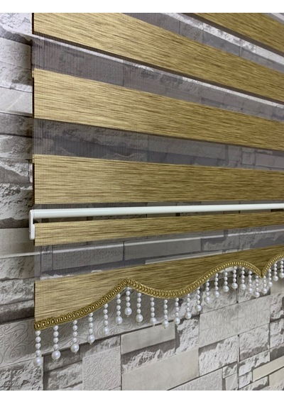 Bambu Kahve Renk Zebra Perde (Etek Boncuklu)