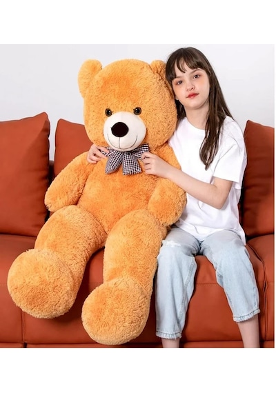 Sevgiliye Özel Hediye- Papyonlu 140 Cm Dev Boy Sevimli Peluş Koca Ayı - Özel Fiyat Kahverengi