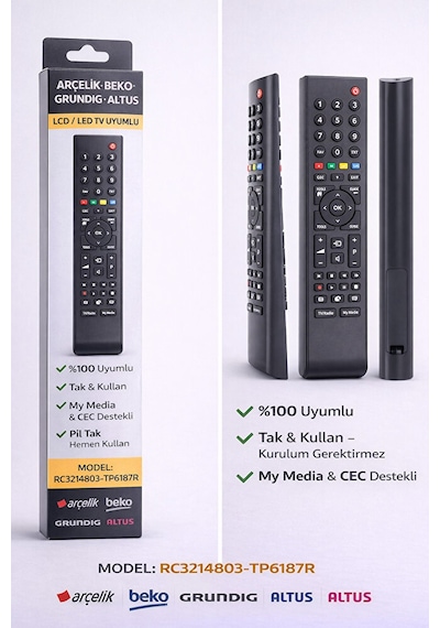 Arçelik Be-ko Grundig Altus Tv Kumandası Lcd Led Tüm Modellerle