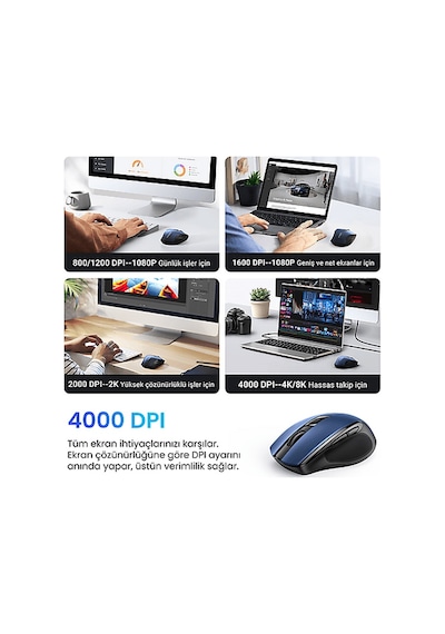 Ugreen MU006 4.000 DPI Ergonomik Sessiz Kablosuz Optik Mouse