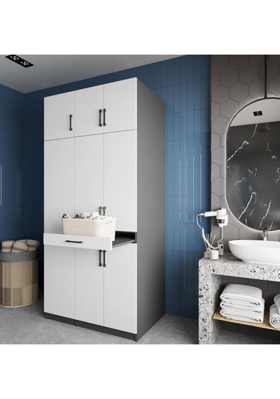 Vita Çamaşır Ve Kurutma Makinesi Dolabı Banyo Dolabı Füme Beyaz Antrasit - Beyaz Vita Çamaşır Ve Kurutma Makinesi Dolabı Banyo Dolabı Füme Beyaz Antrasit - Beyaz