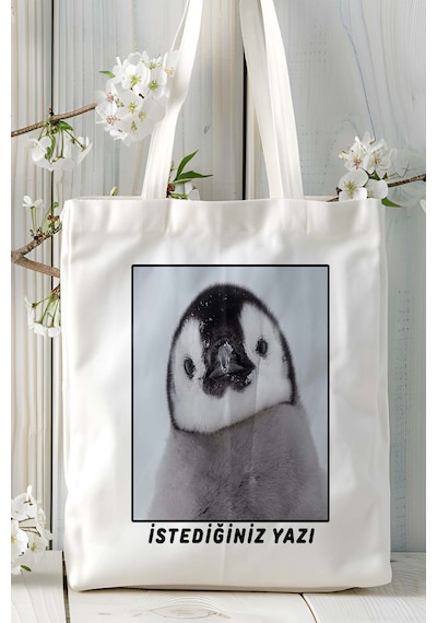 Art Hediye Penguen Baskılı Omuz Çanta Kişiye Özel Model 9 Çok Renkli