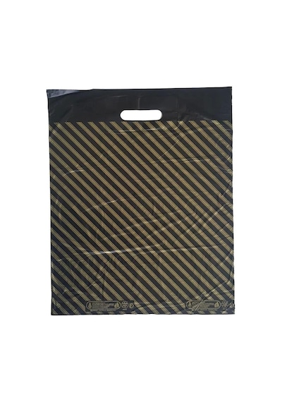 Takviyeli İnce Çizgi Desenli Siyah El Geçmeli Çanta Poşet Torba - 6 No - 60x70 Cm. - 500 Adet