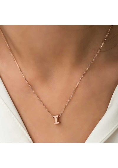 Gümüş Rose 3 Boyutlu I Harf Kadın Kolye (551182024)
