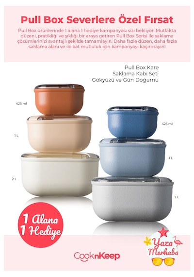 Cooknkeep Pull Box İtalia Production 3'lü Set Bej Kahve , Gri Mavi