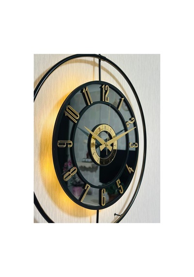 Pey Aksesuar Metal Camlı Duvar Saati 50 X 70 Cm Orta Boy Işıklı Gerçek Cam M51-siyah-füme-siyah-gold M51-siyah-füme-siyah-gold