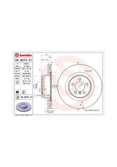Brembo 09937221 Fren Diski Ön Uv Coated Land Rover Lr031843