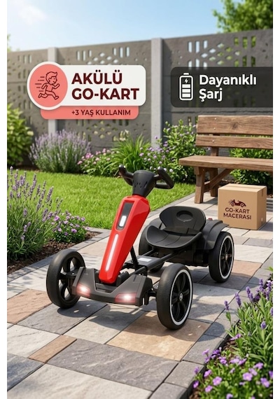 Uzaktan Kumandalı Işıklı 12v Akülü 35kg Taşıma Kapasiteli 7km/h Hızlı Çift Motorlu Çocuk Gokart Kırmızı