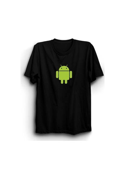 Erkek Android Robot Baskılı Tshirt SIYAH