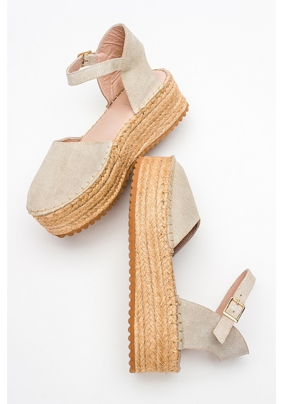 Luvishoes Viba Bej Süet Hakiki Deri Kadın Sandalet Bej