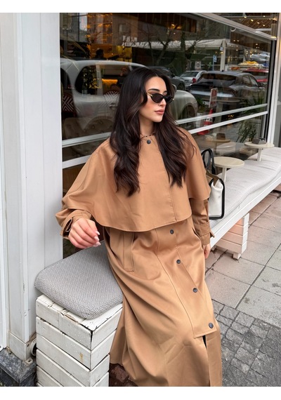 Laluvia Camel Çıkarılabilir Kapüşon Detaylı Pelerinli Trençkot - 85179 Camel