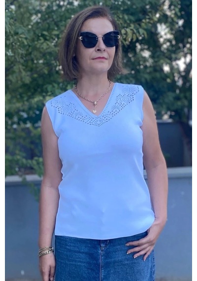 Mia Butik Kadın Lina Beyaz Merserize Kolsuz Bluz Beyaz