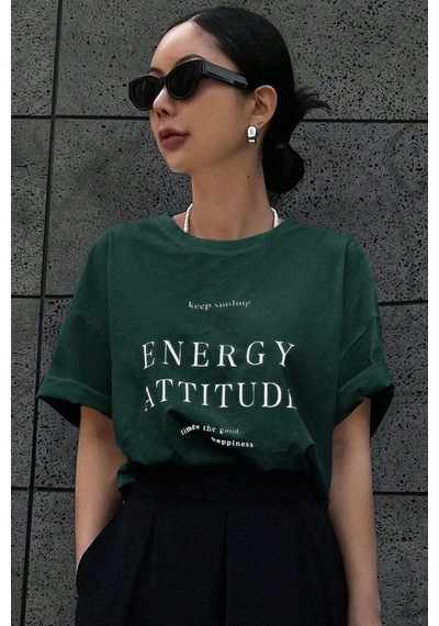 Unisex Energy Baskılı Tasarım Tshirt Yeşil