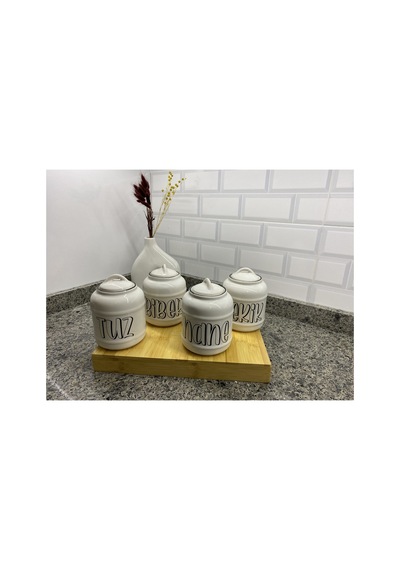 4 Lü Lüks Baharat Takımı Tuz Biber Nane Kekik Beyaz