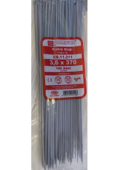 Pemsan 3.6X370 Plastik Cırt Kelepçe Kablo Bağı Gri