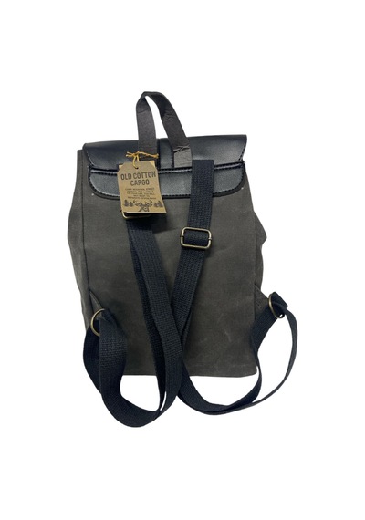 Old Cotton Cargo Vintage Kanvas Tek Bölmeli Büzgülü Kapaklı Disayn Gezi Kamp Okul Günlük Sırt Çantası 24x35cm Siyah
