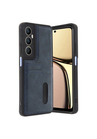 Realme C65 Uyumlu Deri Kartvizitli Kartlıklı Premium Telefon Kılıfı Kapak Lacivert