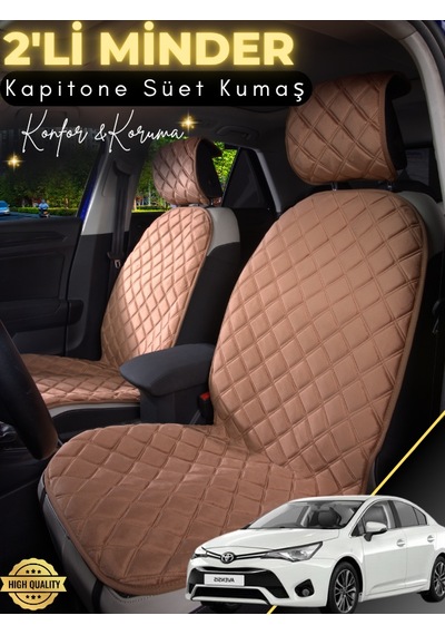 Toyota Avensis Uyumlu 2'li Süet Oto Koltuk Minderi Terletmez Universal Tam Koruma A9 Kahverengi