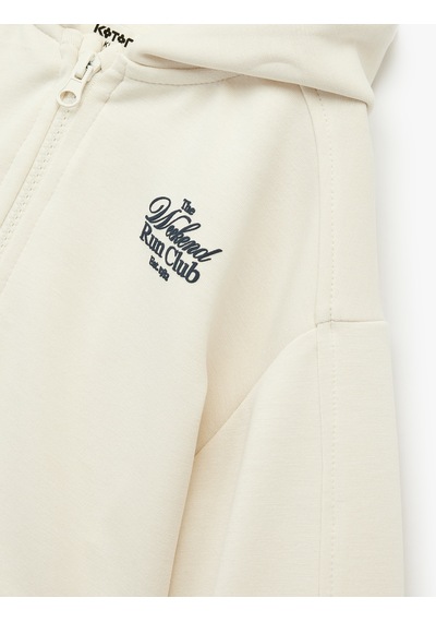Koton Modal Karışımlı Uzun Kollu Fermuarlı Kapşonlu Sweatshirt Ekru 6wkg10281ak Ekru