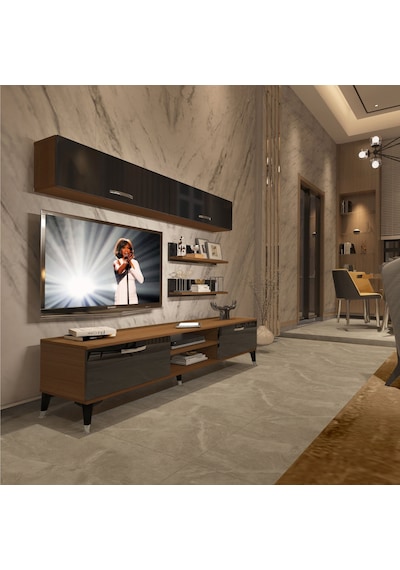 Decoraktiv Eko 5 Slm Dvd Silver Tv Ünitesi Tv Sehpası Ceviz - Siyah