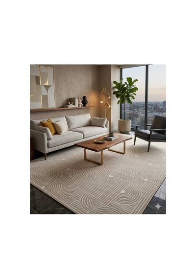 Nesrin Modern Geometrik Çizgili Şık Ve Kullanışlı Kaymaz Jel Taban Krem Kahve