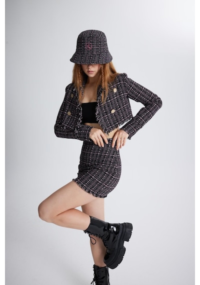 Holly Lolly Tüvit Kumaş Logolu Bucket Tweed Şapka Siyah