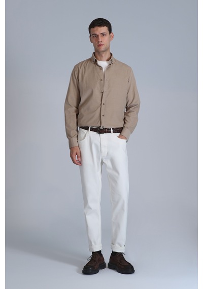 Lufian Water Erkek Basic Gömlek Slim Fit Bej Bej 112010664100550 Bej