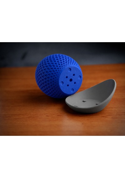 Bezos 3d Baskı Küre Saksı - Kafes Dokulu İki Parçalı Dekoratif Saksı - Mavi-gri Hb006