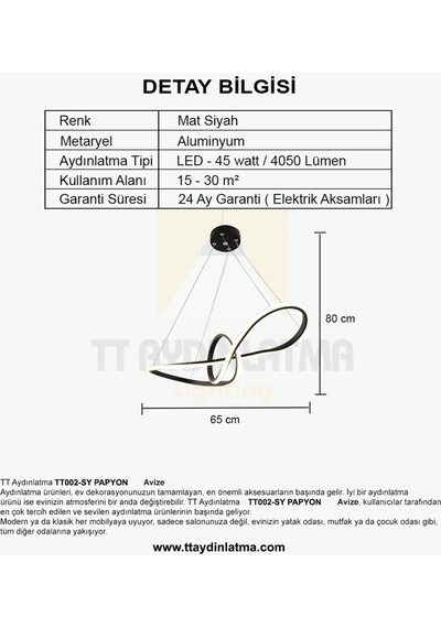 Tt002-Sy Tt Aydınlatma Papyon Modeli Mat Siyah Led Avize