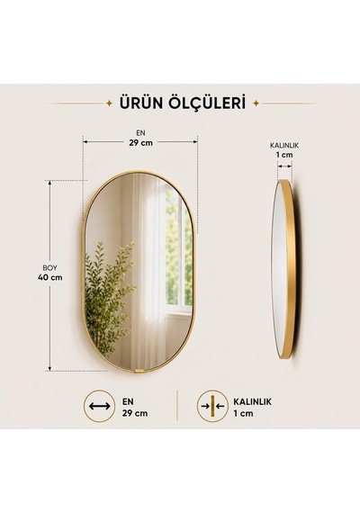 Gold Çerçeveli Dekoratif Duvar Aynası, 30 Cm, Gold Asma İpli Modern Salon Banyo Antre Makyaj Aynası Altın 30 X 30 Çok Renkli