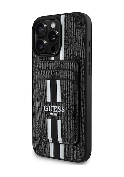 Apple Uyumlu iPhone 15 Pro Max Kılıf Guess Lisanslı Magsafe Özellikli 4g Desenli Çizgili Kartlıklı Kapak Siyah