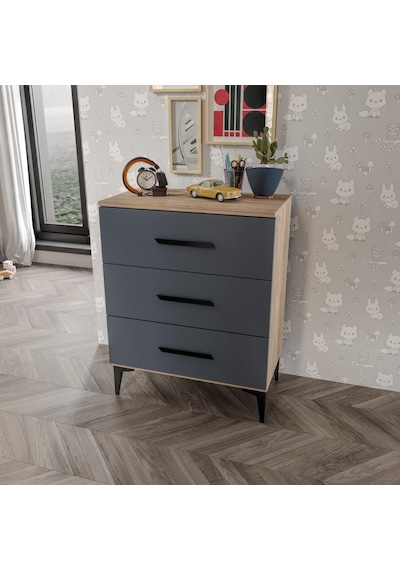 Afilli Izmir Cocuk Odası Takımı 4 Parça Tamamı Mdf Antrasit Flora Renk