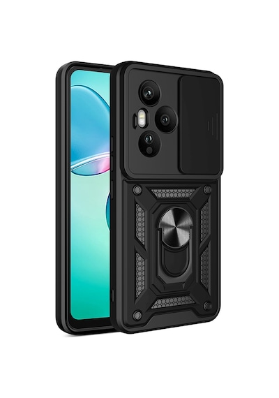 Nourthkiingdom Honor 400 Pro Kılıf Magnetik Standlı Kamera Korumalı Zore Sürgülü Vega Kapak - Siyah Siyah