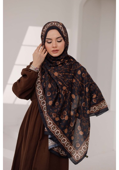 Mimiyum Alya Desen Soft Şal Siyah Kahve Çok Renkli
