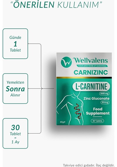 Carnizinc L-karnitine 1000 Mg + Çinko Desteği 30 Tablet