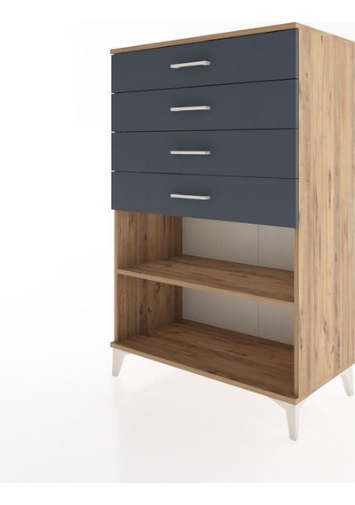 Hyperion Dolap Tek Raflı 4 Çekmeceli 88x44x134 Çam-antrasit Atlas Çam