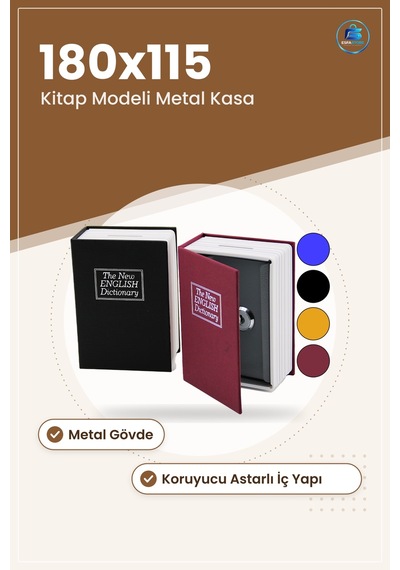 Kitap Modeli Kilitli Kasa 180x115x55 Mm Gizli Kumbara Metal Ev Of