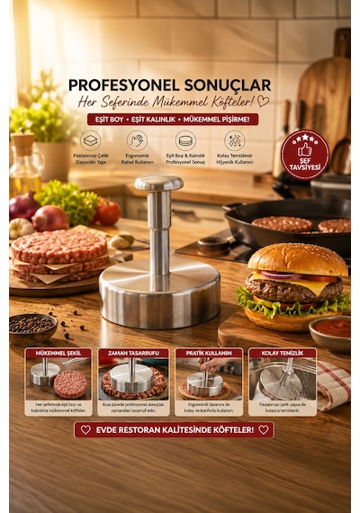 Porsima 1832 Hamburger Ve Köfte Kalıbı Köfte Presi Şekillendirici Burger Press Pratik Köfte Yapma Aparatı Gri