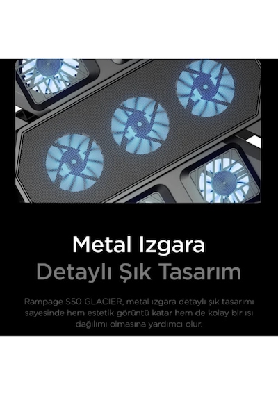 Rampage S50 Glacier Beyaz Rgb Işıklı 11 Fanlı Lcd Göstergeli 1 Type C 1 Usb Girişli Yükselebilen Notebook Soğutucu