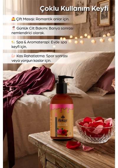 4 Lü Set Gül Aromalı Erotik Vücut Masaj Yağı 120 Ml X 4, Nemlendirici Ve Rahatlatıcı - 306279913