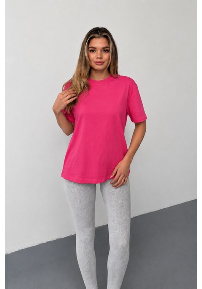 Stilera Kadın Oversize Basic Kısa Kollu Bisiklet Yaka Düz Tişört Pembe