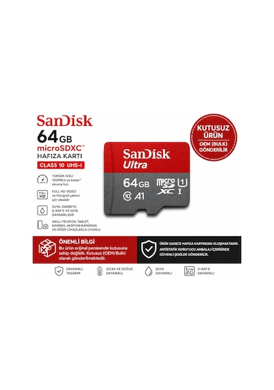 Sandisk 64gb Micro Sdxc Hafıza Kartı Class 10 Uhs-ı 100mb/s