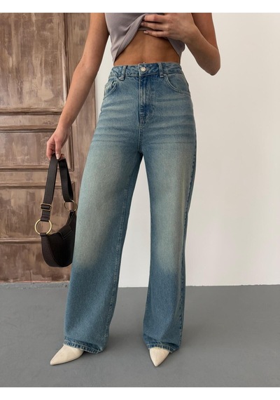 Kadın Wide-leg Yüksek Bel Geniş Paça Kot Pantolon Mavi Tint Mavi+tint