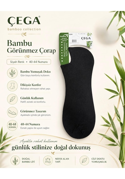 Çega Erkek Görünmez Bambu Dikişsiz Sneaker Çorap 12'li Siyah