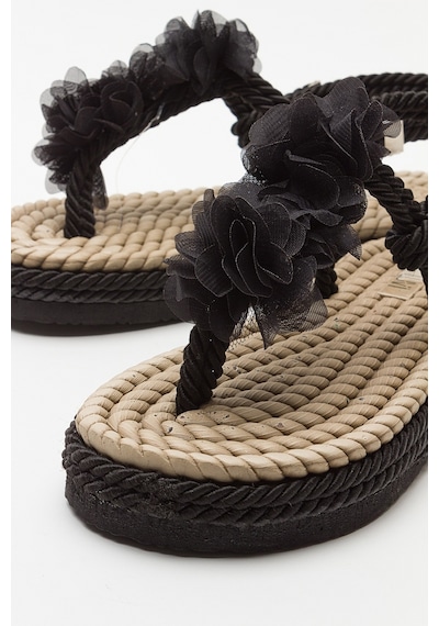 Luvishoes Santra Siyah Parmak Arası Kadın Sandalet Siyah