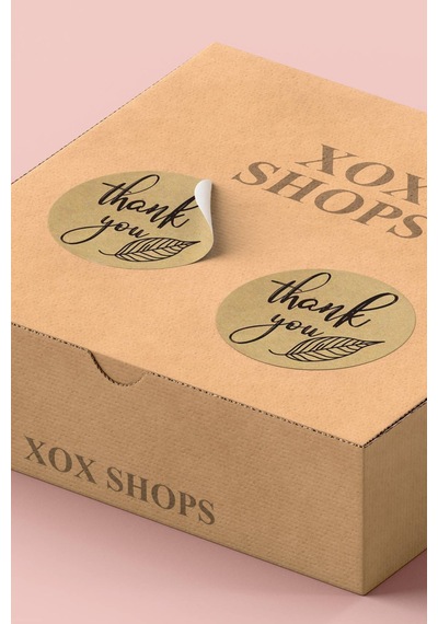 Thank You Kraft Yapraklı Kargo Paket Sticker Etiketi 3x3cm St2064 Çok Renkli