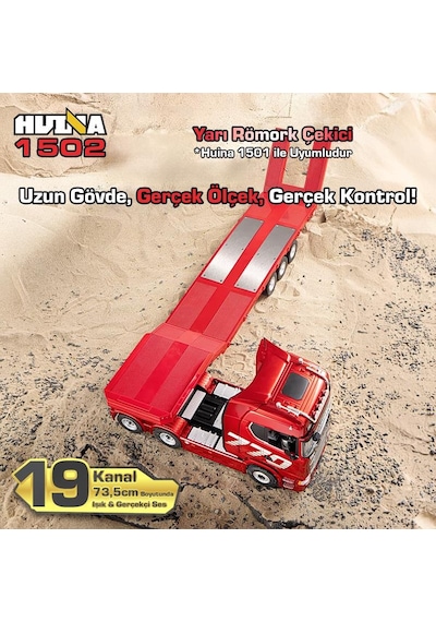 Huına 1502 1/18 Rc Uzaktan Kumandalı İş Makinesi İnşaat Aracı Römork Çekici Dorse Damper Trailer Flatbed 1501 İle Uyumlu Kırmızı
