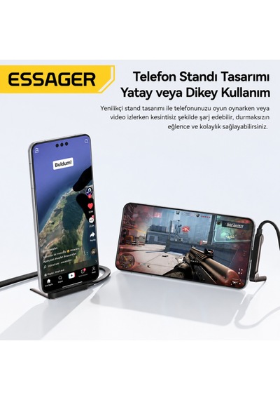 Essager 100w Pd Type-c To Type-c Telefon Standlı Hızlı Şarj Ve Data Kablosu 5a E-marker Örgülü 1metre Desen - Ben10