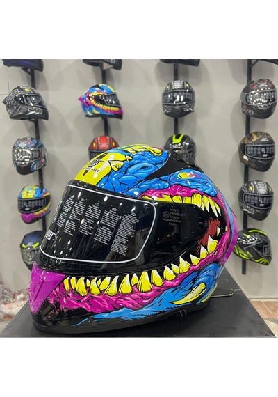 Mts M-801 Snake Full Face Kask Gongju Pembe - Mavi