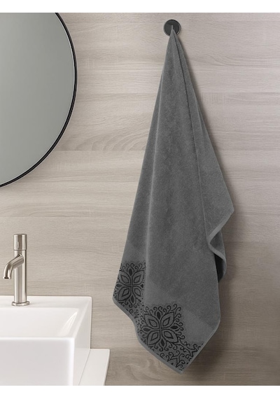 Pamuk Tekli Havlu Jakarlı Karna Home Klover - 70 X 140 Gri